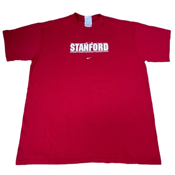 Vintage 90s Nike Stanford Cardinals Center Swoosh Football Red Graphic T-shirt - Picture 1 of 6